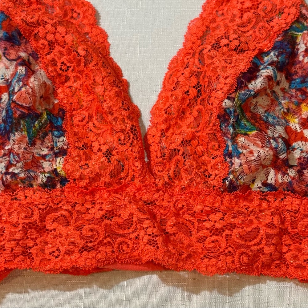Soma Lace Plunge Bralette Medium Coral Floral Unlined Adjustable - Picture 4 of 7